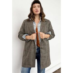 Anthropologie Avec Les Filles Sigrid Long Blazer Women’s Cream Black Plaid XS